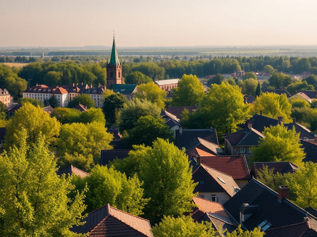 Rozkwitnięte drzewa wiśniowe i czereśniowe w Makowie Mazowieckim, tworzące różowo-biały krajobraz.