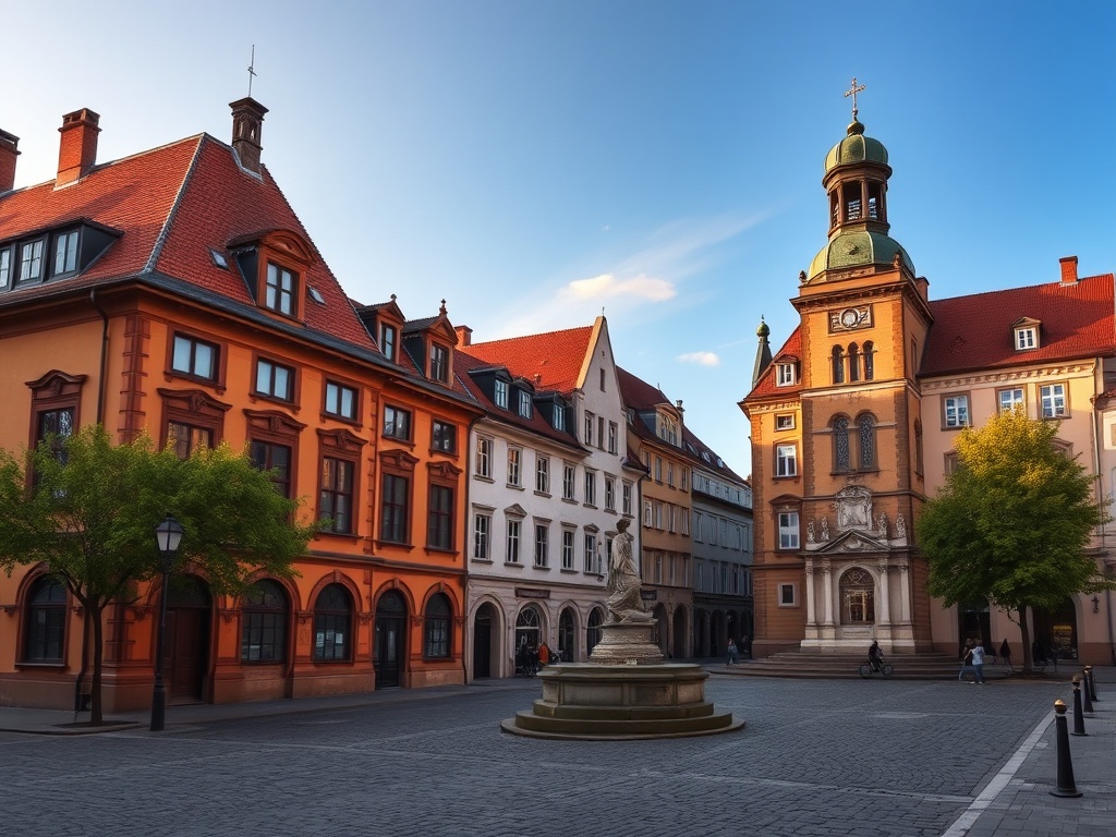 Panorama Makowa Mazowieckiego z widokiem na historyczną zabudowę i rzekę Orzyc